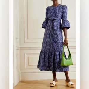 CEFINN LUNA RUFFLED PRINTED ORGANIC COTTON DRESS IN BLUE